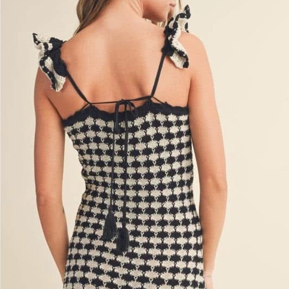 NWT Miou Muse Black and White Crochet Midi Dress - Picture 10 of 10